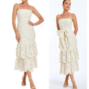 Mestiza NY Vanessa Lace Bow Midi Dress Ivory 0